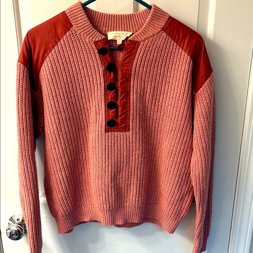 Sezane Women's Ewen Pink Red Knitted Long Sleeve Henley Sweater Size Small